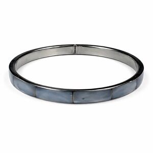 Grey Mother of Pearl Inlay Bangle Bracelet Gunmetal Tone Minimalist Stackable